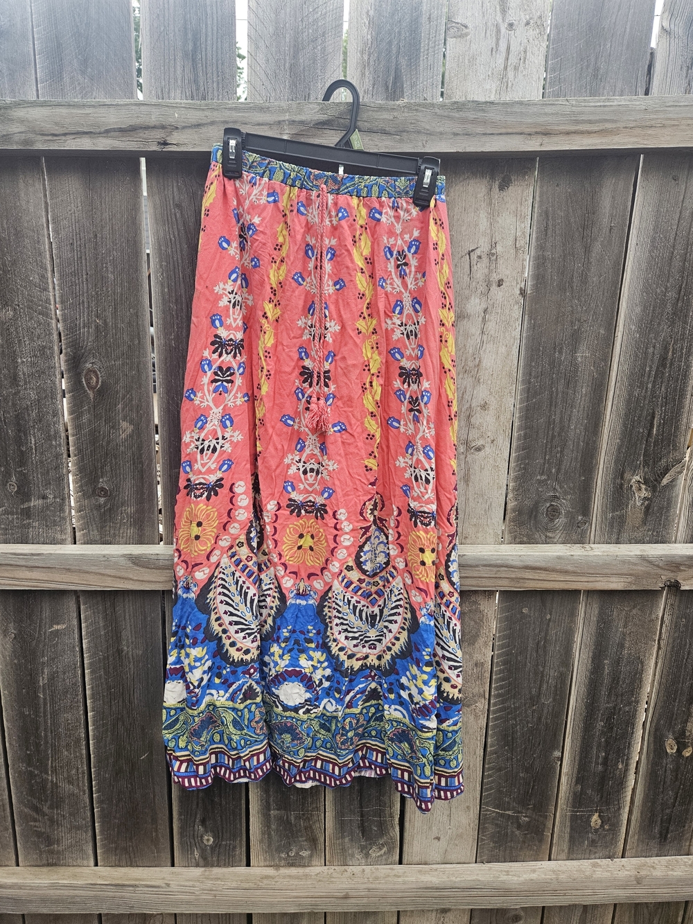Flying Tomato Coral and Blue Floral Boho Maxi Skirt